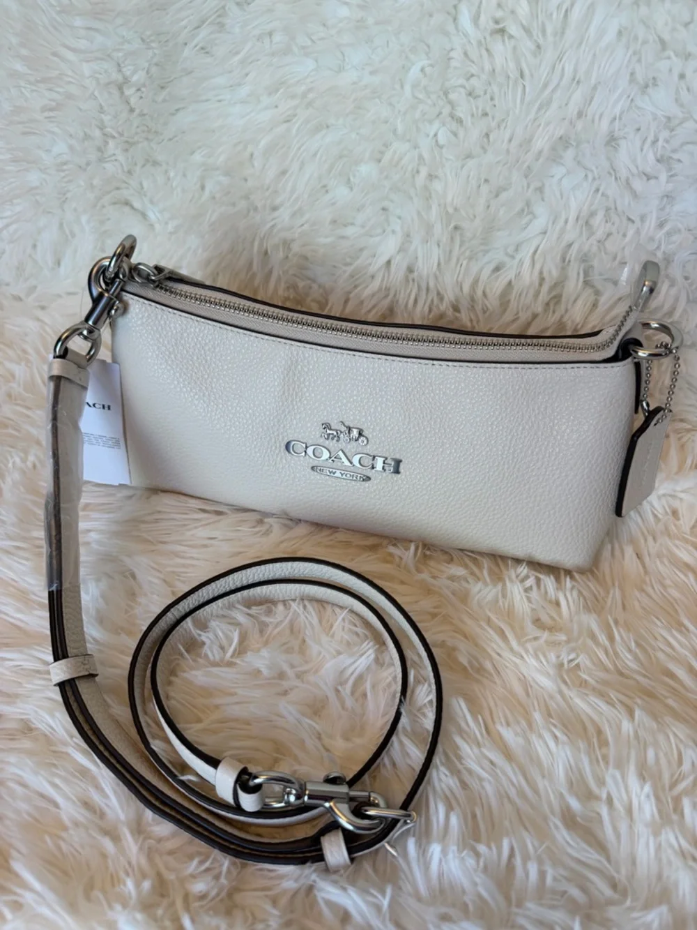 COACH Charlotte CL407 Chalk Pebbled Leather Detachable Strap, NWT, No Chain - Picture 3 of 15
